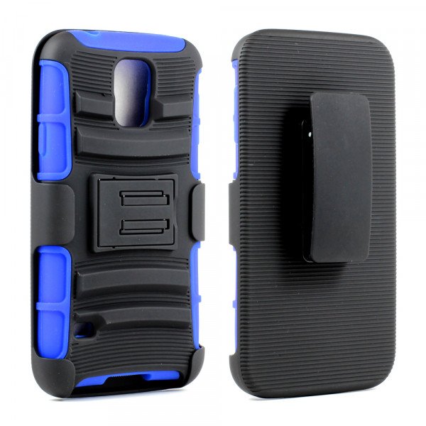 Wholesale Samsung Galaxy S5 Armor Shell Case Stand and Holster Clip (Black Blue)